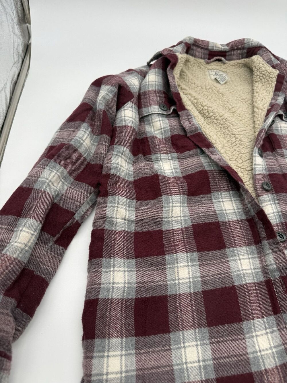 Women's Sherpa Lined Flannel Jacket Size XS Red/Burgundy Plaid G.H. Bass & CO
